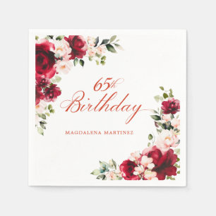 Pink Red Floral 65. Geburtstag Custom Cocktail Serviette