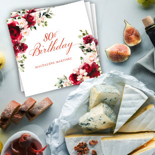 Pink Red Floral 80. Geburtstag Custom Cocktail Serviette