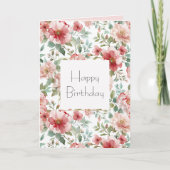 Pink Red Floral Birthday Karte (Vorderseite)