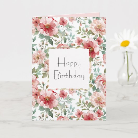 Pink Red Floral Birthday Karte (Kleine Pflanze)