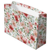 Pink Red Floral Bridal Shower Große Geschenktüte (Rückseite Schrägansicht)