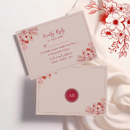 Pink Red Floral Elegant RSVP Karte