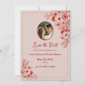 Pink Red Floral Photo Save The Date (Vorderseite)