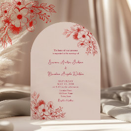 Pink Red Floral QR Code Wedding Einladung