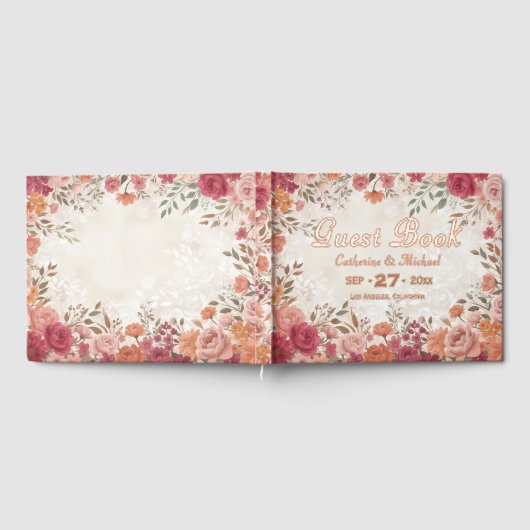 Pink &Red Floral Spring Wedding Gästebuch (Voll)