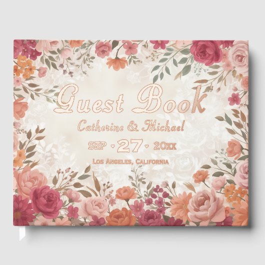 Pink &Red Floral Spring Wedding Gästebuch (Vorderseite)
