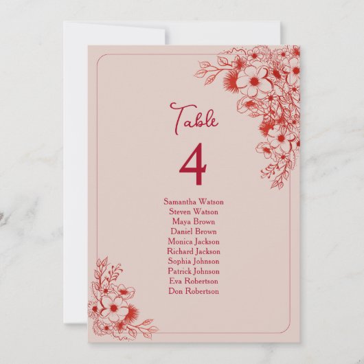 Pink Red Floral Wedding Seating Chart (Vorderseite)