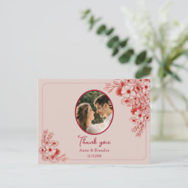 Pink Red Floral Wedding Thank You Postkarte