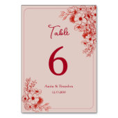Pink Red Floral Wedding Tischnummer (Vorderseite)
