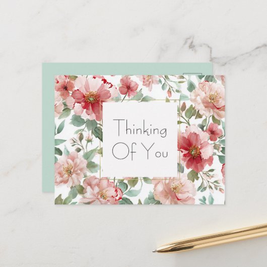 Pink Red Flowers Mint Postkarte (Vorderseite/Rückseite Beispiel)