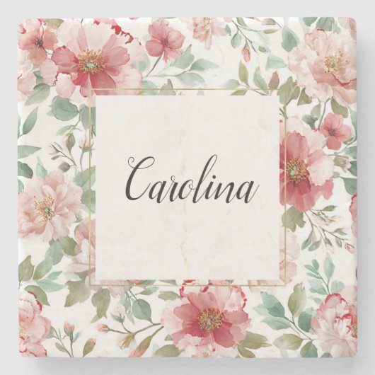 Pink Red Flowers   Steinuntersetzer (Vorderseite)