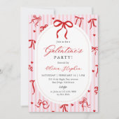 Pink Red Galentine's Day Party Coquette Bow Einladung (Vorderseite)