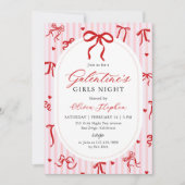 Pink Red Galentine's Day Party Coquette Bow Einladung (Vorderseite)
