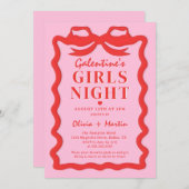 Pink Red Galentine's Girls Night Party Invitation Einladung (Vorne/Hinten)
