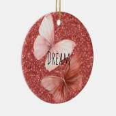 Pink Red Glitter Butterflies Christmas Keramik Ornament (Rechts)