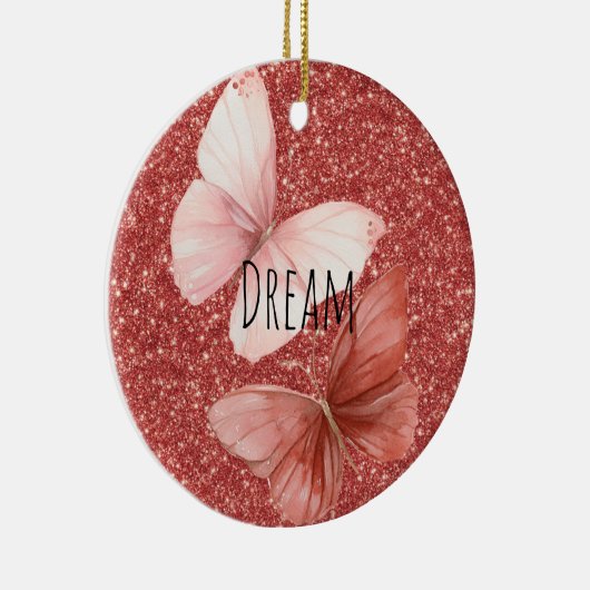 Pink Red Glitter Butterflies Christmas Keramik Ornament (Rechts)