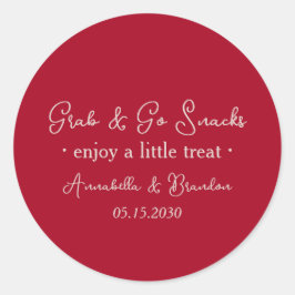 Pink Red Grab & Go Wedding Snack Runder Aufkleber