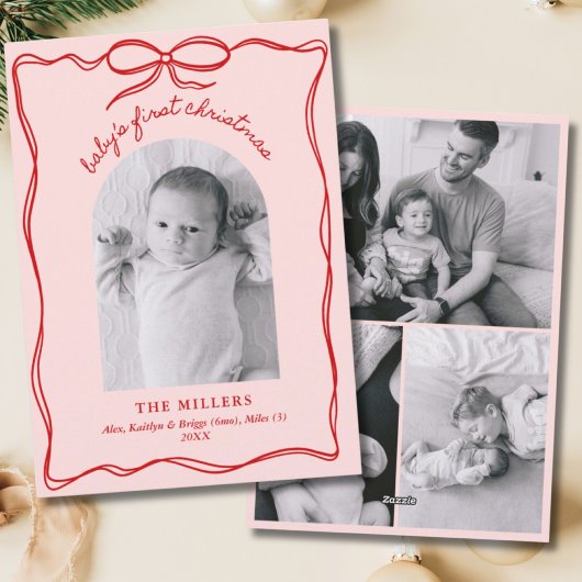 Pink & Red Grandmillennial Baby's 1. Weihnachten