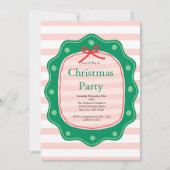 Pink Red Green Coquette Bow Stripe Christmas Party Einladung (Vorderseite)