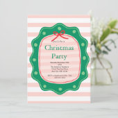 Pink Red Green Coquette Bow Stripe Christmas Party Einladung (Stehend Vorderseite)