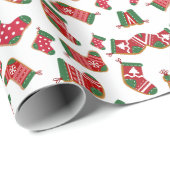 Pink Red Green Illustriert Strumpf Weihnachten Geschenkpapier (Rolleneckpunkt)