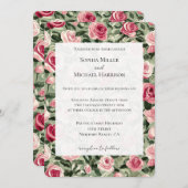 Pink Red Green Roses Floral Wedding Einladung (Vorne/Hinten)