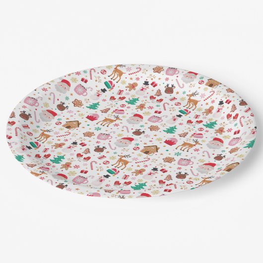 Pink Red Green Weihnachtsfeier Weihnachten Weihnac Pappteller (Schrägansicht)