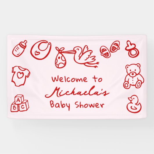 Pink & Red Hand Drawn Doodle Bow Girl Babydusche Banner (Horizontal)