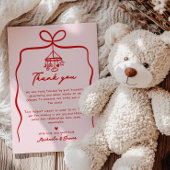 Pink & Red Hand Drawn Doodle Bow Girl Babydusche Dankeskarte