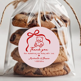 Pink & Red Hand Drawn Doodle Bow Girl Babydusche Runder Aufkleber