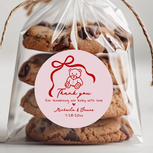 Pink & Red Hand Drawn Doodle Bow Girl Babydusche Runder Aufkleber