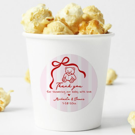 Pink & Red Hand Drawn Doodle Bow Girl Babydusche Runder Aufkleber