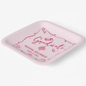 Pink Red Hand Drawn Doodles Style Graduation Retro Pappteller (Gewinkelt)