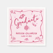 Pink Red Hand Drawn Doodles Style Graduation Retro Serviette (Vorderseite)