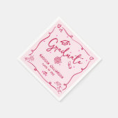 Pink Red Hand Drawn Doodles Style Graduation Retro Serviette (Ecke)