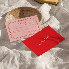 Pink + Red Hand Written Wedding RSVP Card Karte