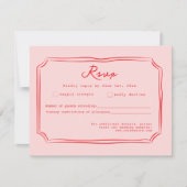 Pink + Red Hand Written Wedding RSVP Card Karte (Vorderseite)