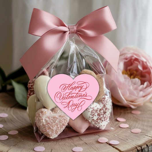 Pink & Red Happy Valentines Day Calligraphy  Herz-Aufkleber