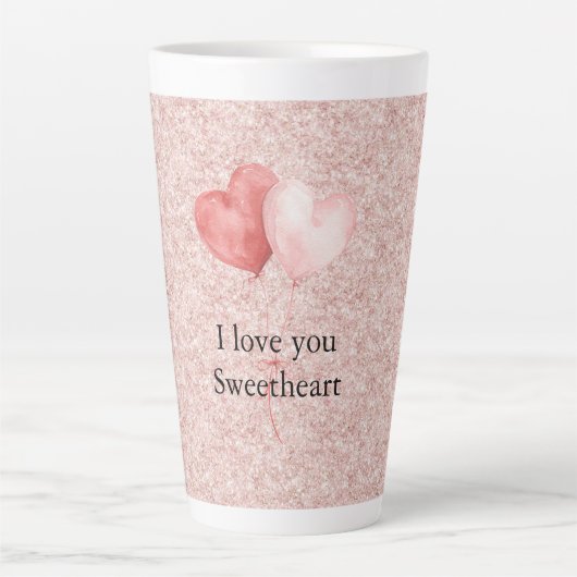 Pink Red Heart Balloons Glitter Sweetheart Milchtasse (Vorderseite)