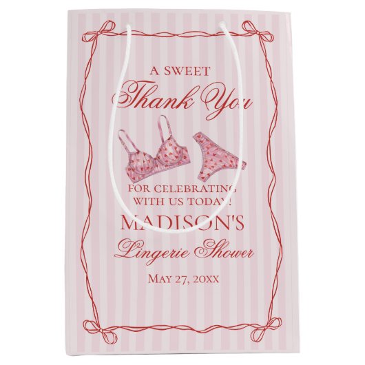 Pink & Red Heart Lingerie Shower Bachelorett Favor Mittlere Geschenktüte (Vorderseite)