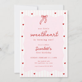Pink Red Heart Little Sweetheart Birthday Invite Einladung