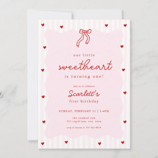Pink Red Heart Little Sweetheart Birthday Invite Einladung