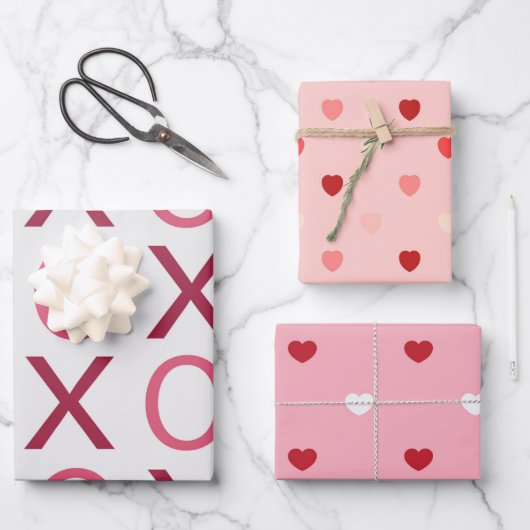 Pink Red Heart Xo Xo Geschenkpapier Set (Vorderseite)