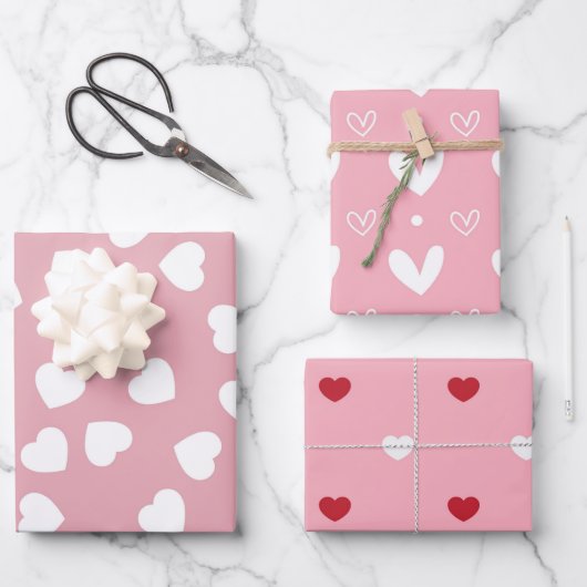 Pink Red Heart Xo Xo Geschenkpapier Set (Vorderseite)
