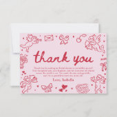 Pink Red Hearts Hand Drawn Valentine Bridal Shower Dankeskarte (Vorderseite)
