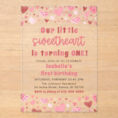 Pink Red Hearts Little Sweetheart Erster Geburtsta Acryleinladungen (Vorderseite)