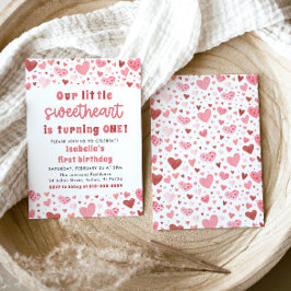Pink Red Hearts Little Sweetheart Erster Geburtsta Einladung