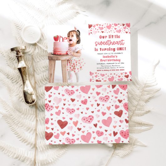 Pink Red Hearts Little Sweetheart Erster Geburtsta Einladung