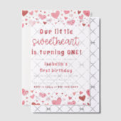 Pink Red Hearts Little Sweetheart Erster Geburtsta Pergament Einladungen (Versetzt (Einladung))