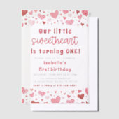 Pink Red Hearts Little Sweetheart Erster Geburtsta Pergament Einladungen (Versetzt)